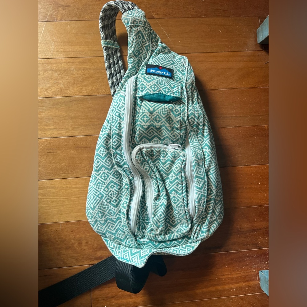 Kavu Teal Patterned Sling Backpack